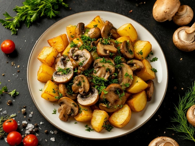 Картофель с грибами — жареные картофельные дольки с шампиньонами